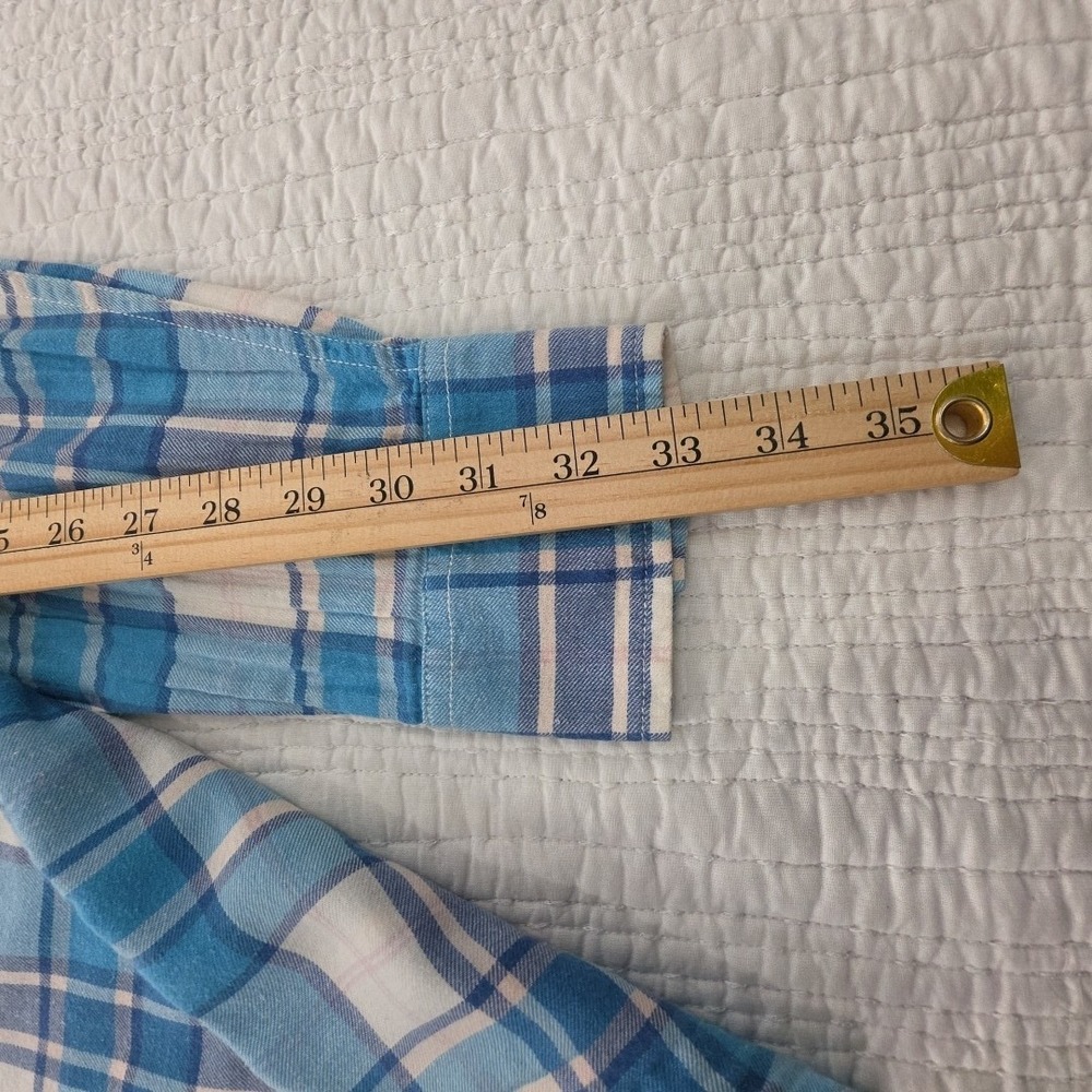 Lucky Brand Button Up Blouse Women's L Blue White Plaid Long Sleeve Pearl Snap - Picture 13 of 16